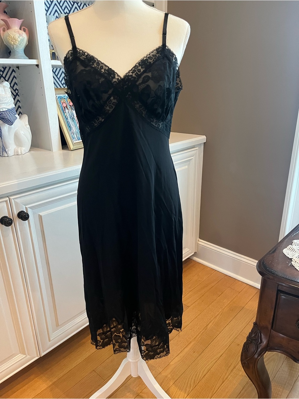 Vintage Black Lace-Trim Slip Dress - Women's Intimates